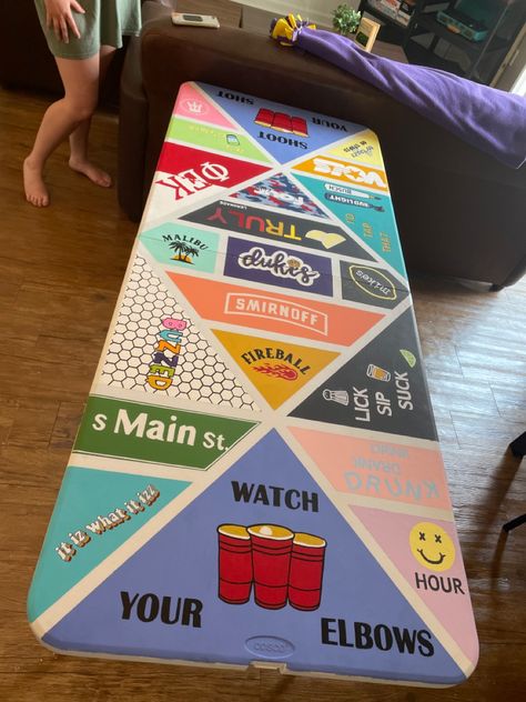 Pong Table Painted Simple, Bottoms Up Pong Table, Watch Your Elbows Beer Pong, Diy Pong Table Ideas, Beer Pong Table Painted Alcohol Brands, Shoot Your Shot Beer Pong Table, Beer Pong Table Painted Ideas Funny, Ping Table Ideas, Die Table Ideas