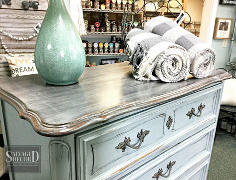 Painted French Provincial Furniture, Provincial Dresser Makeover, French Provincial Dresser Makeover, Salvaged Decor, Provincial Dresser, Painting Wooden Furniture, Grey Bedroom Furniture, French Provincial Dresser, Paint Couture