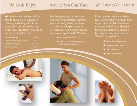 massage therapy brochures | Massage Brochure Continued by danstosich Massage Brochure, Spa Brochure, Spa Flyer, Massage Therapy Business, Pregnancy Massage, Mini Booklet, Massage Business, Visual Communication Design, Back Hurts