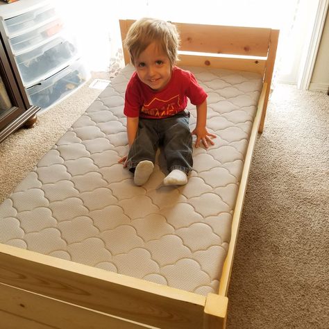 Make A Toddler Bed For Under $40 In One Day | LoveOurCrazyLife Toddler Floor Bed Diy, Diy Toddler Floor Bed, Chores For Toddlers, Diy Toddler Bed, Toddler Floor Bed, Diy Bed Frame, Diy Toddler, Bed Diy, Floor Bed