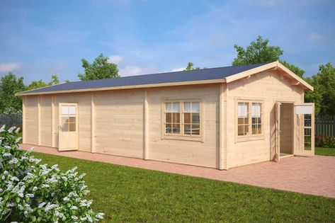 Log Cabin Bar, Prefab Tiny House Kit, Log Cabin Rooms, Large Summer House, Narrow Gardens, Wooden Garden Buildings, Log Cabin Sheds, Garden Log Cabins, Cabin Bar