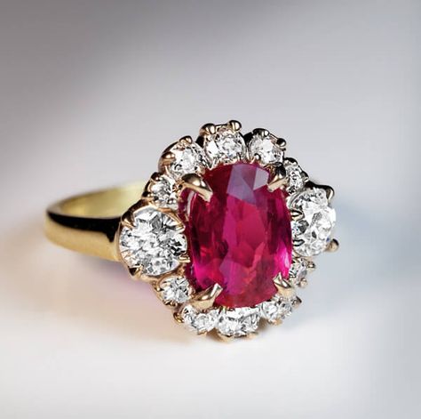 Ruby Diamond Engagement Ring, Antique Engagement Ring, Ruby Engagement Ring, 18k Gold Ring, Ruby Jewelry, Antique Engagement Rings, Halo Diamond Engagement Ring, Ruby Diamond, Ruby Ring