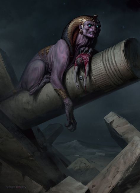 ArtStation - Sphinx, George REDreev Sphinx Mythology, Dark Creatures, Beast Creature, Fantasy Beasts, 다크 판타지, Monster Concept Art, Fantasy Creatures Art, Fantasy Monster, Creature Concept Art