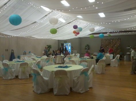 Gym Wedding Reception, Lds Weddings Reception, Event Draping, Wedding Ceiling Decorations, Wedding Ceiling, Ceiling Draping, Wedding Hall Decorations, Elegant Wedding Venues, Barn Wedding Decorations