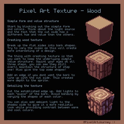 (1) Pixel Art Journey on X: "Pixel art wood tutorial! Enjoy! 🪵#pixelart https://t.co/l63J0naRPJ" / X Wood Texture Tutorial, Texture Tutorial, 1 Pixel, Pixel Art Tutorial, Creating Texture, Simplest Form, Wood Texture, Texture Art, Art Tutorials