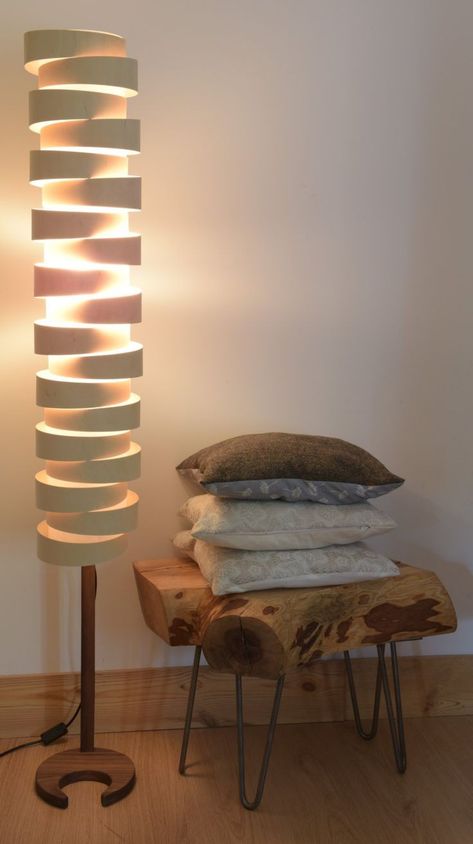 Wooden Lighting, Wooden Floor Lamp, Plywood Floor, Luxurious Interior Design, Wooden Floor Lamps, Pipe Lighting, Bright Homes, Wooden Floor, Handmade Lighting