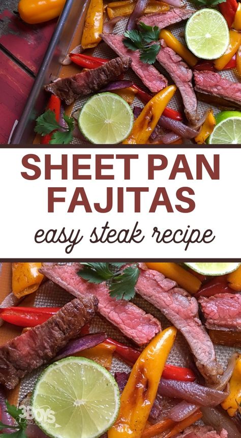 30 Minute Sheet Pan Beef Fajitas Sheetpan Fajitas Beef, Sheet Pan Beef Fajitas, Sheet Pan Beef, Fast And Easy Dinner, Quick Beef Recipes, Flank Steak Recipes, Loaded Mashed Potatoes, Beef Fajitas, Easy Steak Recipes