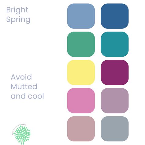 Bright spring palette Season Colour Analysis, Bright Spring Palette, Bright Spring Color Palette, Clear Spring Palette, Warm Spring Palette, Light Spring Palette, Deep Autumn Palette, Cool Summer Palette, Deep Winter Palette