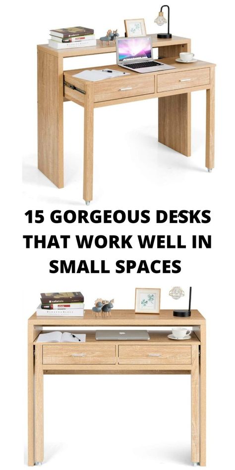 Bedroom Desk Small Space, Home Office Desk Small Spaces, Small Desk Computer, Pull Out Desks, Desk Instead Of Nightstand, Study Desks For Small Rooms, Compact Living Desk, Small Writing Desk Ideas, Small House Desk Ideas