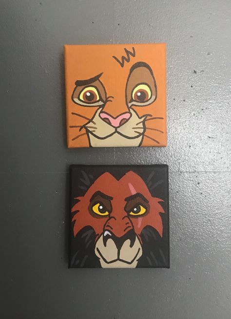 Lion King Painting Ideas, Lion Painting Acrylic Canvases, Lion King Painting Easy, Lion King Canvas Painting, Lion King Painting, Lion King Drawing, Diy Art Projects Canvas, Disney Art Diy, Disney Canvas Paintings