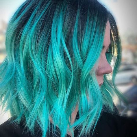 For most girls, hair colors are to give enough life and fun to whatever they do in ... high fade hairstyles, women are also fond of different hair colors. Blue And Green Hair, Long Bob Hairstyles For Thick Hair, Green Hair Dye, Pulp Riot Hair Color, Short Hair Highlights, Dyed Hair Blue, Blue Ombre Hair, Teal Hair, Turquoise Hair