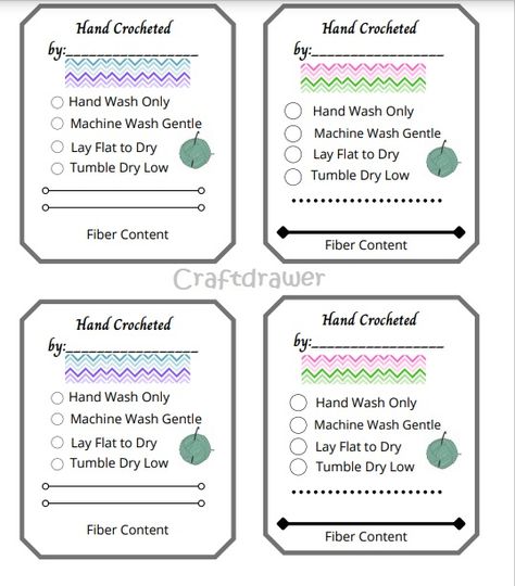 Hand Crocheted Care Tags DOWNLOAD Crochet Stitch Design Care Instructions for Handmade Clothing - Crochet Tag PDF FileDigital Download FileIf you love to crochet and make gifts for others, then you won't be able to resist these adorable (and practica... Gift Label Ideas, Crochet Care Instructions, Crochet Packaging, Crochet Tags, Disney Stroller, Crochet Hacks, Printable Gift Labels, Crochet Craft Fair, Crochet Labels