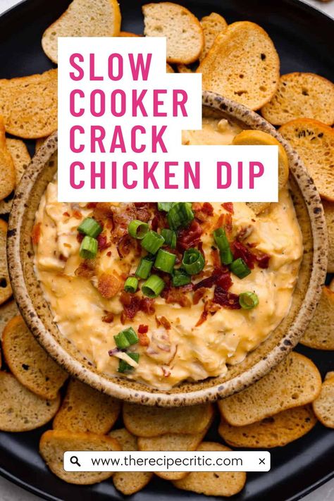 So Easy to Make: This recipe could not be easier to make! Simply add all of the ingredients to your slow cooker, and in a couple of hours, you’ll have creamy, cheesy, bubbly perfection! It will be love at first bite! Crockpot Recipes Easy Party Appetizers Chicken Dips, Slow Cooker Cracked Chicken Recipe, Chicken Dip Recipe Crockpot, Crockpot Chicken Dip, Crockpot Chip Dip, Crockpot Dips For Parties Easy, Chicken Dips Crockpot, Slow Cooker Dip Recipes, Crockpot Dip