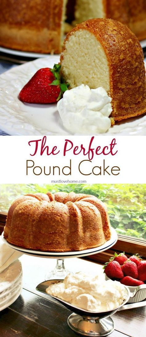 Perfect Pound Cake is buttery and sweet, with a hint of vanilla. This cake is rich, with the flavor of shortbread cookies, but is still light as a feather. Serve with fresh whipped cream and berries as a fancy dessert or brunch dish - can also be made ahead and frozen. Perfect Pound Cake Recipe, Perfect Pound Cake, Pound Cake Recipes Easy, Fresh Whipped Cream, Pound Cake Recipe, Brunch Dishes, Bundt Cakes Recipes, Light As A Feather, Fancy Desserts