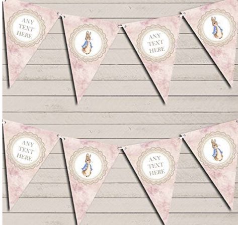 Pink Peter Rabbit, Baby Shower Bunting, Peter Rabbit Party, Personalised Bunting, Banner Garland, Party Flags, Party Bunting, Birthday Bunting, Bunting Garland