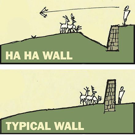 A ha-ha (or ha-ha wall) is a recessed landscape design element that creates a vertical barrier while preserving views. Ha Ha Wall, Beans Beans, Cool Beans, Easy Landscaping, Landscape Architecture Design, Ha Ha, Landscaping Tips, Landscape Projects, Retaining Wall