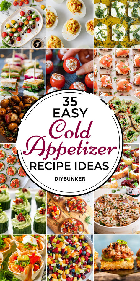 35 Easy Cold Party Appetizers Cold Dishes To Bring To A Party, Cold Platter Ideas, Appetizer Recipes Without Cheese, Cold Vegetable Appetizers, Preppy Party Food, Cold Brunch Food Ideas, Cold Appetizers Recipes, Light Appetizers Before Dinner, Refreshing Appetizers