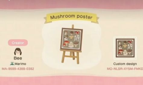 Ac Qr Codes, Animal Crossing Design Codes, Motif Acnl, Animal Crossing Patterns, Mushroom Poster, Acnh Qr Codes, Ac Codes, Codes Animal Crossing, Acnh Patterns