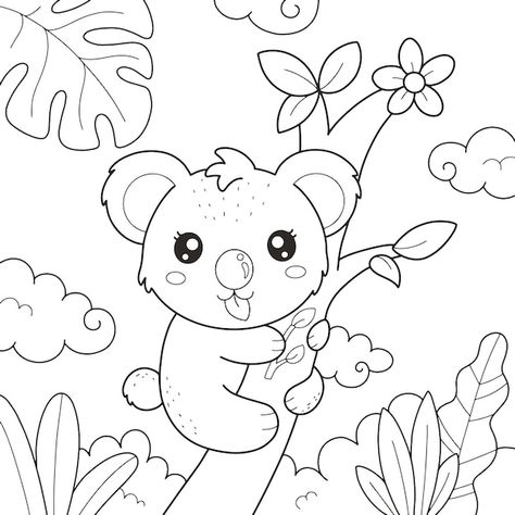 Koala Mignon Sur La Page De Coloriage De... | Premium Vector #Freepik #vector #imprimer-pour-enfant #mignon #coloriage-enfant #koala-dessin Koala Coloring Pages, Paw Patrol Christmas, Dolphin Coloring Pages, Elephant Coloring Page, Pictures To Color, Bear Coloring Pages, Cute Koala, Colouring Printables, Cute Lion