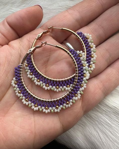 Ladder Stitch Hoop Earrings, Diy Pearl Necklace, Earring Hoops, Earring Kit, Beaded Earrings Tutorials, Beaded Jewlery, Earrings Handmade Dangle, Diy Bracelet Designs, Jewelry Beautiful