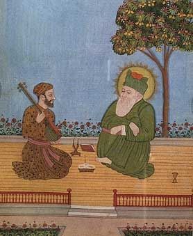 Amir Khusrau and Nizamuddin Aulia,  painting, Deccan, circa 1725.    Amir Khusru is one of the iconic figures in the cultural history of th... Amir Khusro, Vietnam Painting, Sufi Mystic, Vietnam Art, Indian Classical Music, Two Girls, Islamic Pictures, Religious Art, Miniature Painting