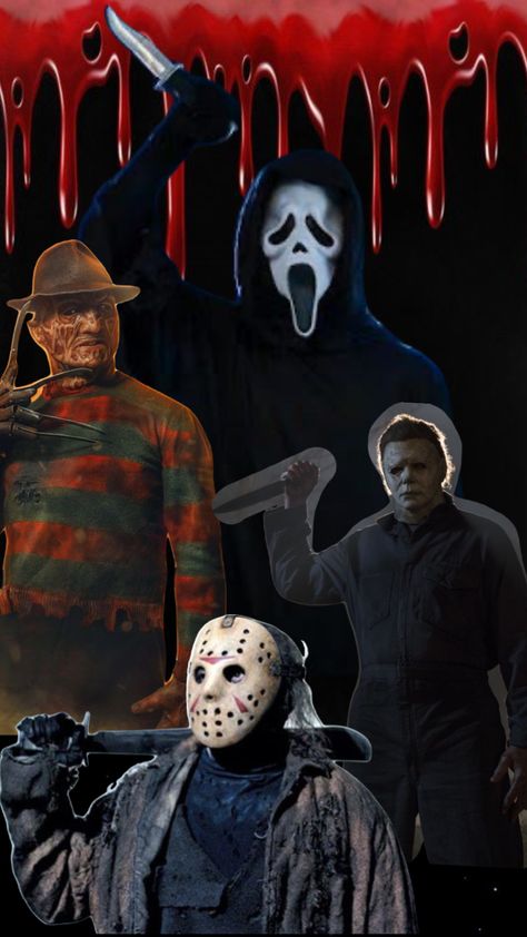 #halloween #michaelmyers #freddykruger #jasonvoorhees #ghostface #horrormovies Michael Myers And Ghostface, Halloween Profile Pics, Horror Slashers, Michael Myers And Jason, Horror Cartoon, Halloween Wallpaper Backgrounds, Wallpaper Themes, Horror Movie Icons, Memes Random