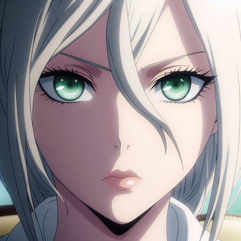 Anime Green Eyes, Anime White Hair Green Eyes, Blonde Anime Woman Green Eyes, Jade Eyes, Black Hair Green Eyes, Girl With Green Eyes, Blue Green Eyes, Turquoise Hair, Gray Eyes