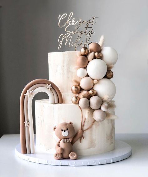 Gateau Baby Shower Garcon, Teddy Bear Birthday Cake, Baby Shower Cakes Neutral, Bear Baby Shower Cake, Baby Boy Birthday Cake, Classy Baby Shower, Baby First Birthday Cake, Idee Babyshower, Baby Birthday Decorations