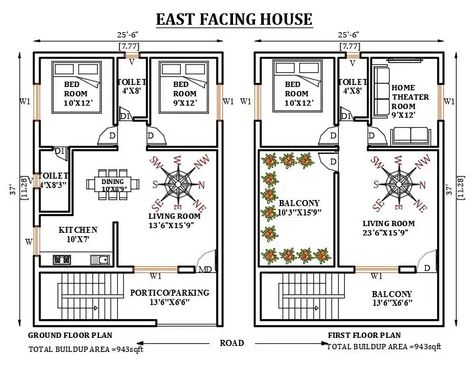 25’x37’ east facing house plan is given in this Autocad drawing file. Download now. - Cadbull Vastu Plan, East Facing House Plan, Internal Staircase, Autocad Design, 2d Autocad Drawing, 30x40 House Plans, Bungalow Interiors, Vastu House, 2bhk House Plan