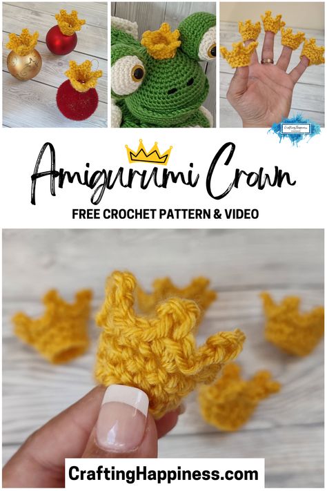 Crochet A Crown, Crochet Small Crown, Crochet Mini Crown Free Pattern, Crochet Crown Patterns Free, Amigurumi Crown Free Pattern, Mini Top Hat Crochet Pattern, Crochet Mini Crown, Crochet Tiny Hat Free Pattern, Crochet Tiny Hats Free Pattern