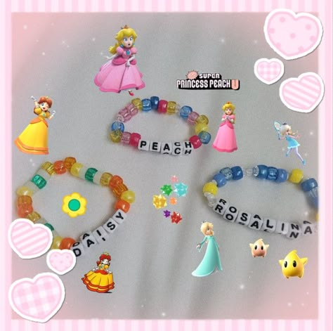 Super Mario Kandi, Princess Peach Bracelet, Mario Bracelet, Mario Kandi, Super Mario Princesses, Mario Princesses, Peach Bracelet, Pulseras Kandi, Kandi Beads