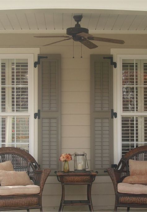 White House Gray Shutters Home Design Ideas, Pictures ... House Color Ideas, Exterior Paint Colours, Farmhouse Color Scheme, Exterior Door Colors, Tan House, Paint House, House Paint Color Combination, House Colours, Color Combinations Paint