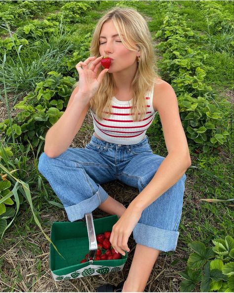 Will Griffin, Adams Aesthetic, Strawberry Picking Outfit, Annie Walker, Strawberry Outfit, Sarah Adams, Strawberry Picking, Farm Clothes, Practice Makes Perfect