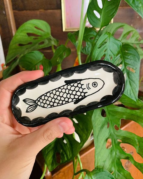 Sardine Trinket Dish - Black Cozy Hobbies, Ceramic Trinket Dish, Ceramic Ashtray, Color Me Mine, Building Process, Pottery Inspo, Ceramic Tray, Hand Building, Pottery Crafts