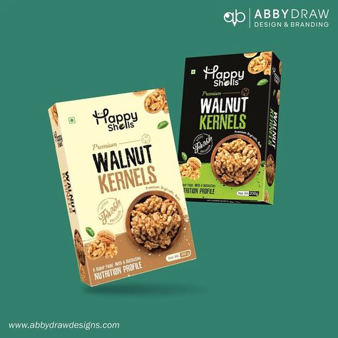 Happy Shells Walnut Kernels – Packaging Of The World Eco Packaging Design, Walnut Fruit, Packaging Snack, Dry Fruit Box, Food Box Packaging, Packaging Template Design, Packaging Food, Fruit Packaging, Eco Packaging