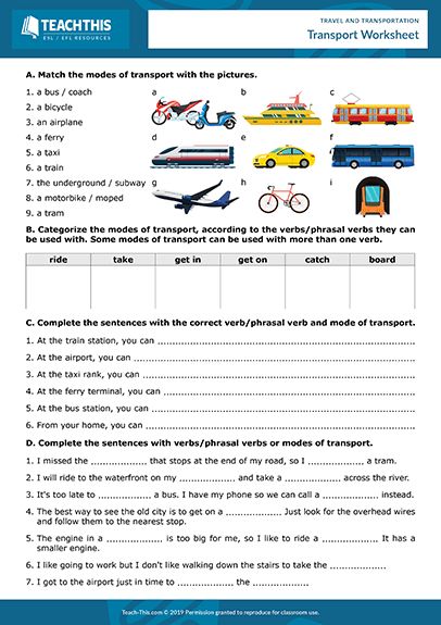 Travel Transportation ESL Activities Worksheets Role-Plays Games Transportation Worksheet Grade 2, Transport Worksheets For Kids, Means Of Transportation Activities, Teaching Safety, Travel Transportation, Modes Of Transport, Transportation Worksheet, Writing Mini Lessons, Transportation Activities