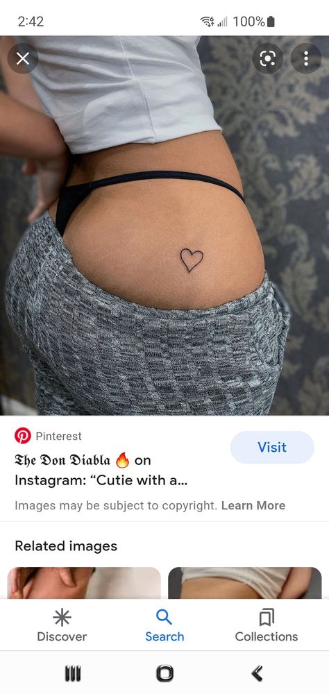 Red Heart On Buttcheek Tattoo, Heart On Buttcheek Tattoo, Tattoo On Lower Stomach, Heart Tattoo On Bum Cheek, Lower Stomach Tattoos For Women, Side Stomach Tattoos, Lower Stomach Tattoos, Stomach Tattoos Women, Tiny Heart Tattoos