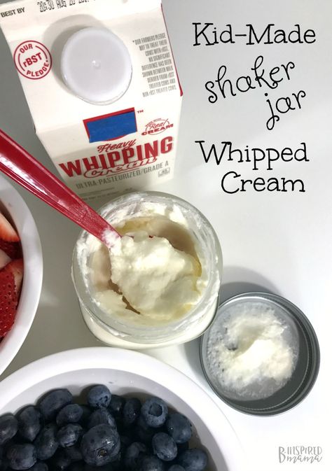 Try this super simple yet seriously delicious homemade whipped cream recipe made fun for the kids - with a shaker jar mason jar! It's perfect for summer desserts or for a family night in. Diy Whipped Cream, Prek Science, Preschool Cooking, Homemade Whipped Cream Recipe, Whipped Cream Recipe, Fantastic Recipes, Recipes With Whipping Cream, Making Whipped Cream, Sweet Butter