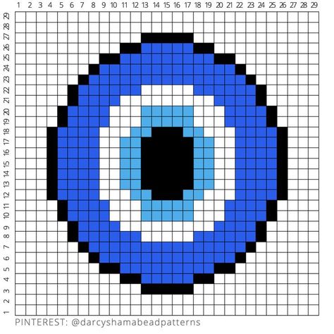 Evil Eye Pattern #evileye #luck #protection #protectiveeye #greekevileye #protectioncharm #greece #greek #turkey #turkish #mesopotamia #culture #cultural #hamabeads #hamabeadpattern #perlerbeads #perler #pixel #pixelart #pyssla #fusebeads Evil Eye Perler Bead Pattern, Pixel Art Evil Eye, Evil Eye Pixel Art, Evil Eye Perler Bead, Spiderman Pixel Art, Evil Eye Pattern, Greek Turkey, Miyuki Beads Pattern, Evil Eye Art