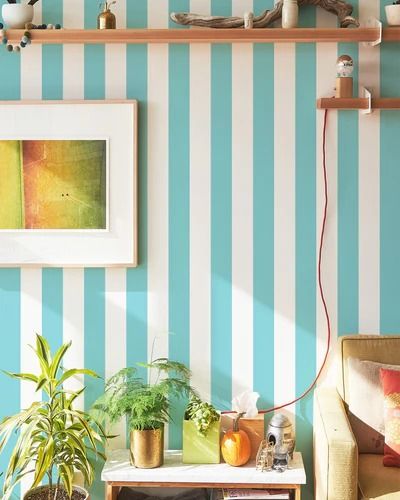 Peel & Stick Removable Wallpaper | 3 Free Samples | Collection Commitment Wallpaper, Stripes Wall Paint, Katie Kime Wallpaper, Vibrant Wallpaper, Katie Kime, Stripping Paint, Florida Design, Striped Walls, New Condo