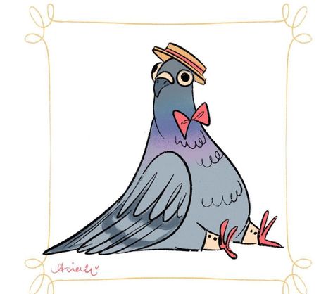 Bird With Hat Drawing, Pigions Drawings Cute, Pigeon Drawing Easy, Pigeon Character Design, Cute Pigeon Drawing, Pigeons Drawing, Pigeon Character, Pigeon Cartoon, Cartoon Pigeon