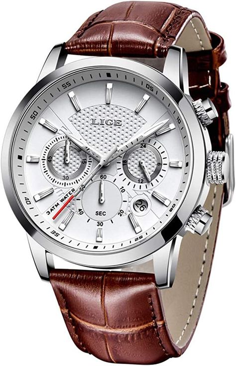 LIGE Watches for Men Gents Fashion Luxury Business Analog Quartz Chronograph Watch Men Man Classic Casual Waterproof Male Wrist Watch Leather Elegant Men Dress Watch Gents Dress, Cheap Watches For Men, Mens Dress Watches, Men's Watches Luxury, Gents Fashion, Mens Watches Leather, Mens Fashion Watches, Simple Leather, Chronograph Watch Men