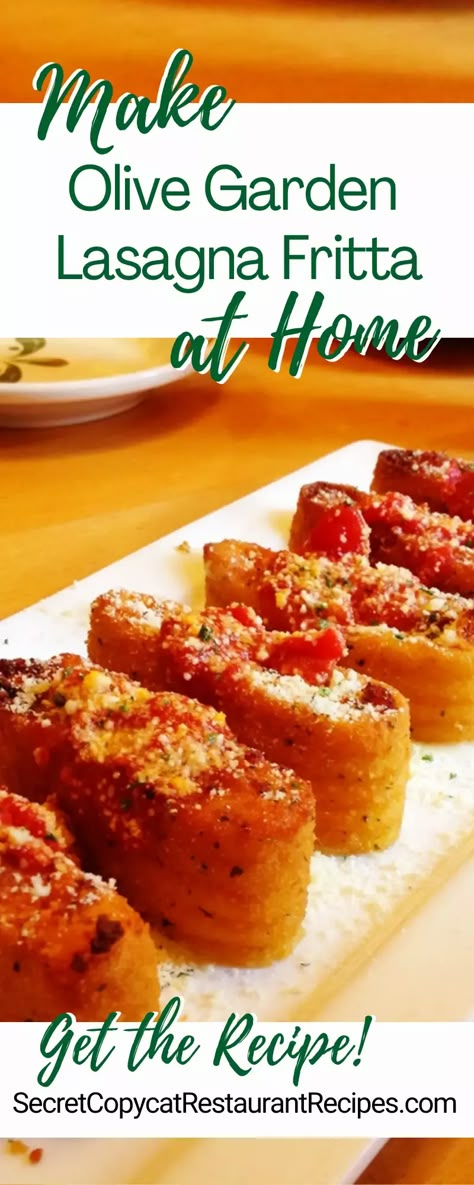 Olive Garden Lasagna Fritta Recipe - Secret Copycat Restaurant Recipes Olive Garden Lasagna Fritta Recipe, Maggianos Copycat Recipes Lasagna, Olive Garden Lasagna Frita, Lasagna Fritta Olive Garden, Lasagna Dough Recipe, Prince Lasagna Recipe, Copycat Olive Garden Recipes, Olive Garden Lasagna Recipe, Lasagna Fritta Recipe