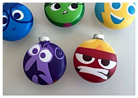 Inside Out Ornaments                                                                                                                                                                                 More Inside Out Ornaments Diy, Inside Out Christmas Tree, Inside Out Christmas, Diy Disney Ornaments, Painting Christmas Ornaments, Disney Ornaments Diy, Disney Tree, Geek Christmas, Disney Christmas Tree