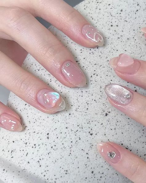 Korean Biab Nails, Korean Short Gel Nails, Short Korean Nail Designs, Neutral Pink Nails, Korean Nails Short, Korean Gel Nails, Japanese Gel Nails, Korean Nail Designs, Douyin Nails