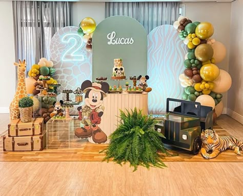 Baby Boy Birthday Outfit, Mickey Mouse Birthday Theme, Safari Birthday Party Decorations, Miki Mouse, Safari Party Decorations, Safari Baby Shower Boy, Safari Invitations, 2nd Birthday Party For Boys, Minnie Mouse Invitations