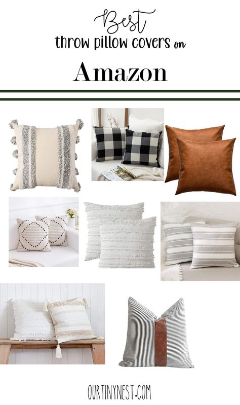 Inexpensive Throw Pillow Covers, Throw Pillow Combinations Farmhouse, Guest Bedroom Throw Pillows, Modern Farmhouse Couch Pillows, 24x24 Pillow Covers, Best Amazon Pillow Covers, Amazon Throw Pillow Covers, Tan Couch Pillows Ideas, Farmhouse Pillows Couch