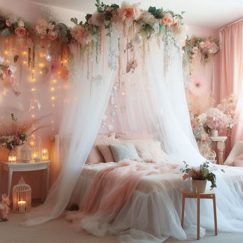 Flower Bedrooms, Enchanted Forest Bedroom Fairy Room, Flower Themed Bedroom, Blush Boho Bedroom, Fairy Bedroom Ideas For Kids, Rich Girl Bedroom, Enchanted Bedroom Ideas, Enchanted Bedroom, Arabic Decoration