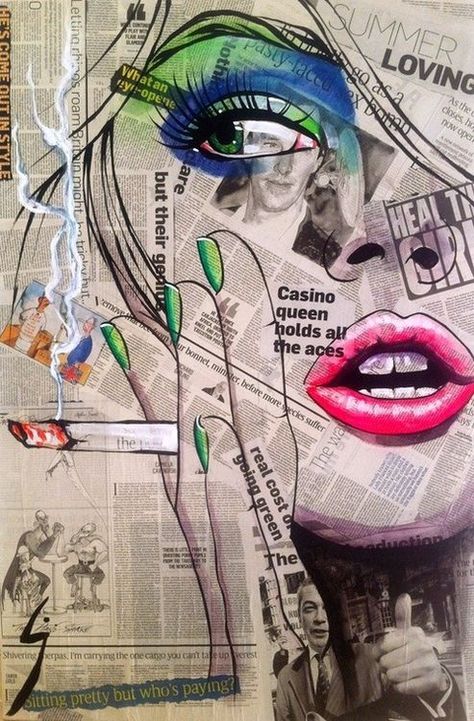 ♔°˚★˚°•¸¸.•Italian Mama♔°˚★˚°•¸¸.• Art Amour, Newspaper Art, Art Et Illustration, Art Pop, Art And Illustration, Drawing Challenge, Mixed Media Painting, Medium Art, Mixed Media Art