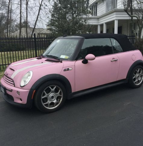 Pink Mini Cooper Convertible, Cute Convertible Car, Light Pink Car, Pink Mini Cooper, Mini Cooper Aesthetic, Cute Small Cars, Pink Mini Coopers, Best Cars For Women, Mini Cooper Accessories